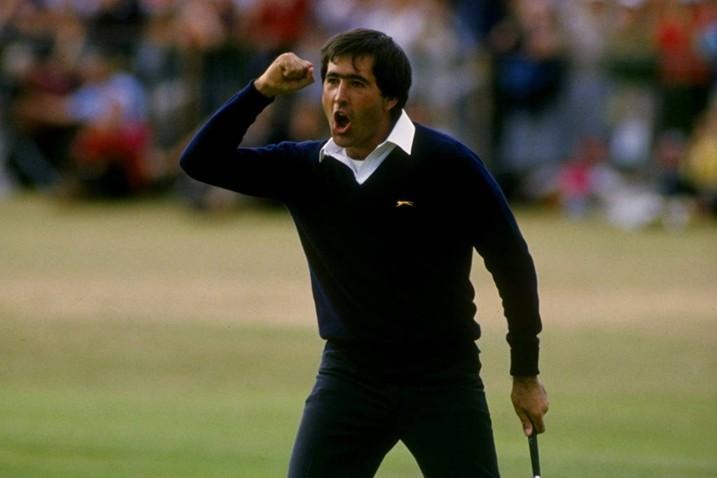 Seve Ballesteros celebrates his winning putt at St Andrews in 1984
